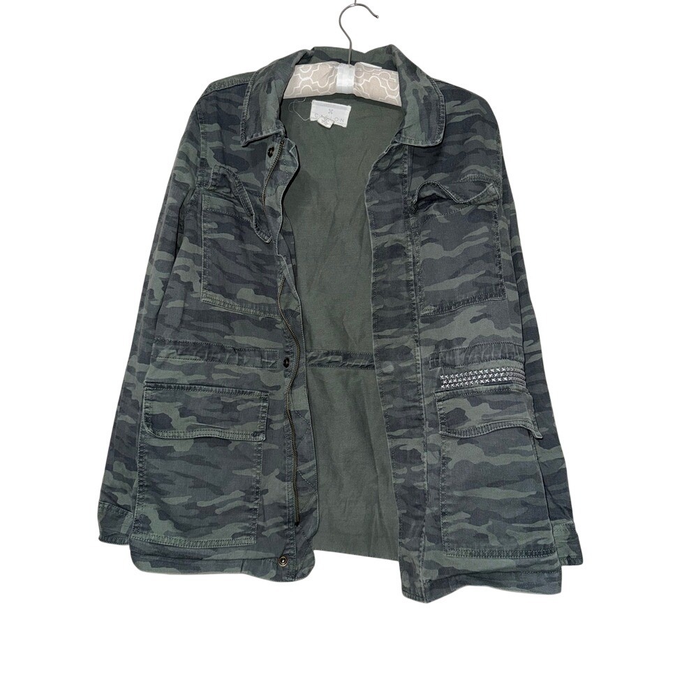 CASLON Camo Utility Jacket Women Size S Green Button Front Pockets‎ Embellished